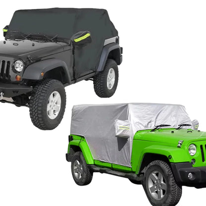 Half Car Cover for Jeep Wrangler 4-Door 2018-2021 (JL), 210T Polyester, Reflective Strips, Buckles and Storage Bag, Black or Silver