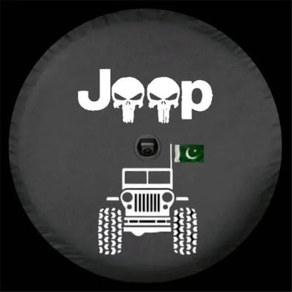 Spare Tire Cover for Jeep Wrangler with Backup Camera Hole, Sunset 4x4 Off-Road PU Leather, 15 to 18 in, Plain Black or 16 Prints