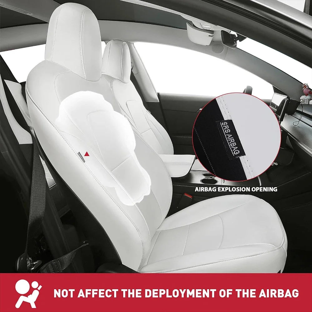 PU Leather Seat Covers for Tesla Model Y 2020-2024, 5-Seat Full Set with Headrest Covers and Front Seat Pockets