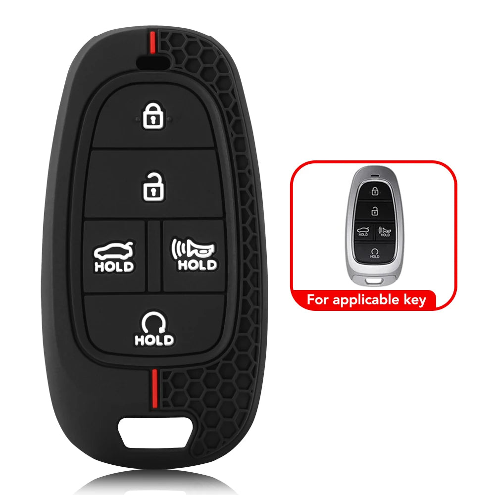 Key Fob Cover for Hyundai 4, 5, 7 and 8-Button Keys, Black Silicone Case for Tucson (NX4), Sonata, Santa Fe and Ioniq 5