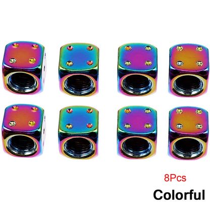 Dice Tire Valve Stem Caps, Dustproof Valve Covers for Cars, Trucks, Motorcycles and Bikes, 4 or 8 Pack, 11 Colors