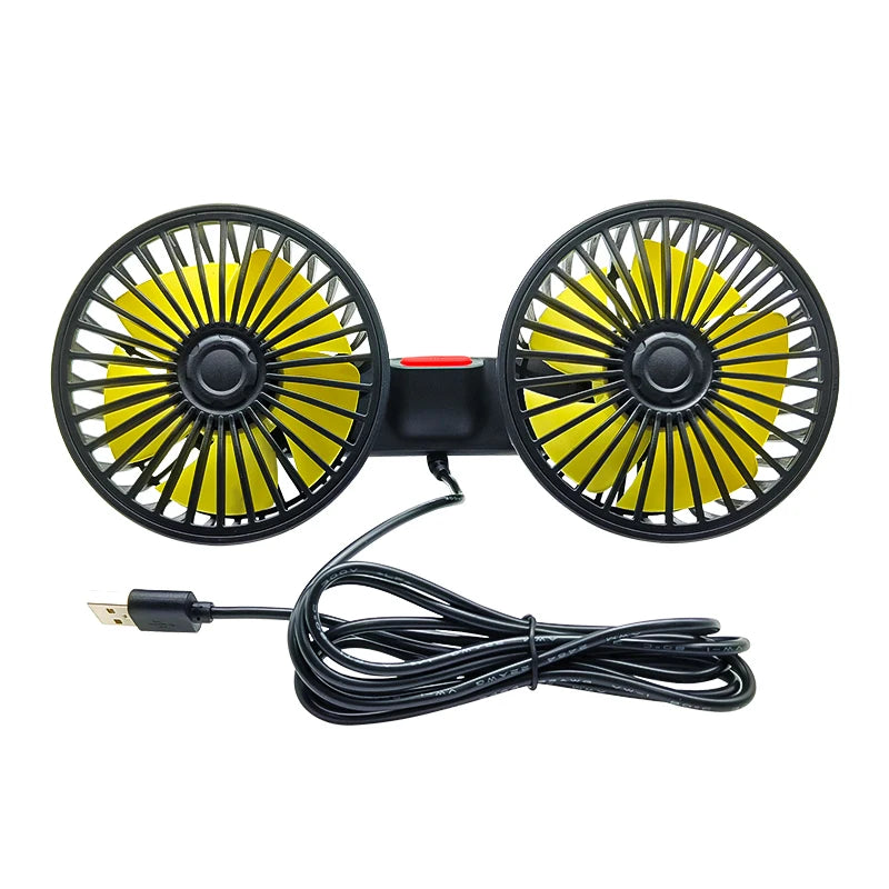 Dual Head Car Fan for Headrest, 3 Speed USB Seat Back Cooling Fan with Flexible Silicone Neck, 360 Degree Adjustable, 4 Colors