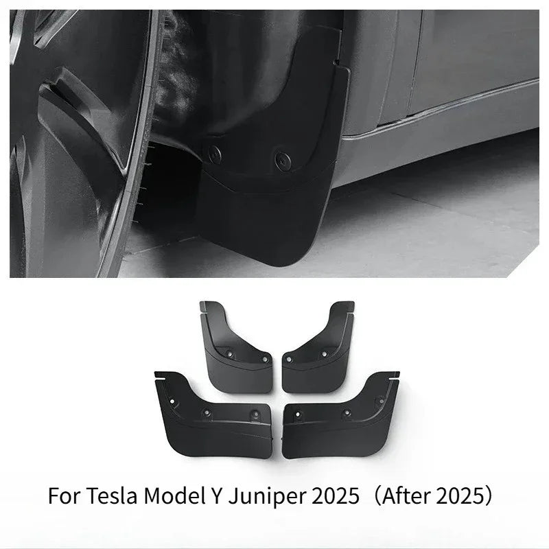 Hidden-Style TPE Mud Flaps for Tesla Model 3, Model 3 Highland, Model Y and Model Y Juniper 2025, 6-Piece or 4-Piece Set