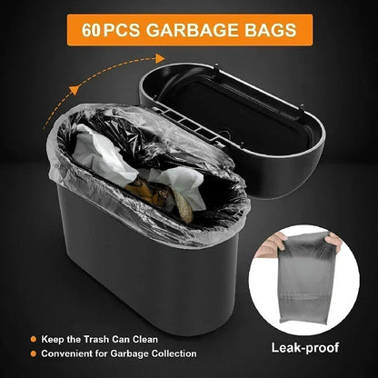 Leak-Proof Mini Car Trash Can with Lid and Garbage Bags, Small Push Lid Bin for Door Pockets and Consoles, Black