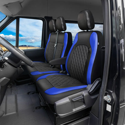 Front Seat Covers for Vans and Trucks, 1+2 Set for Driver Seat and Double Passenger Bench, Quilted Faux Leather, 4 Colors