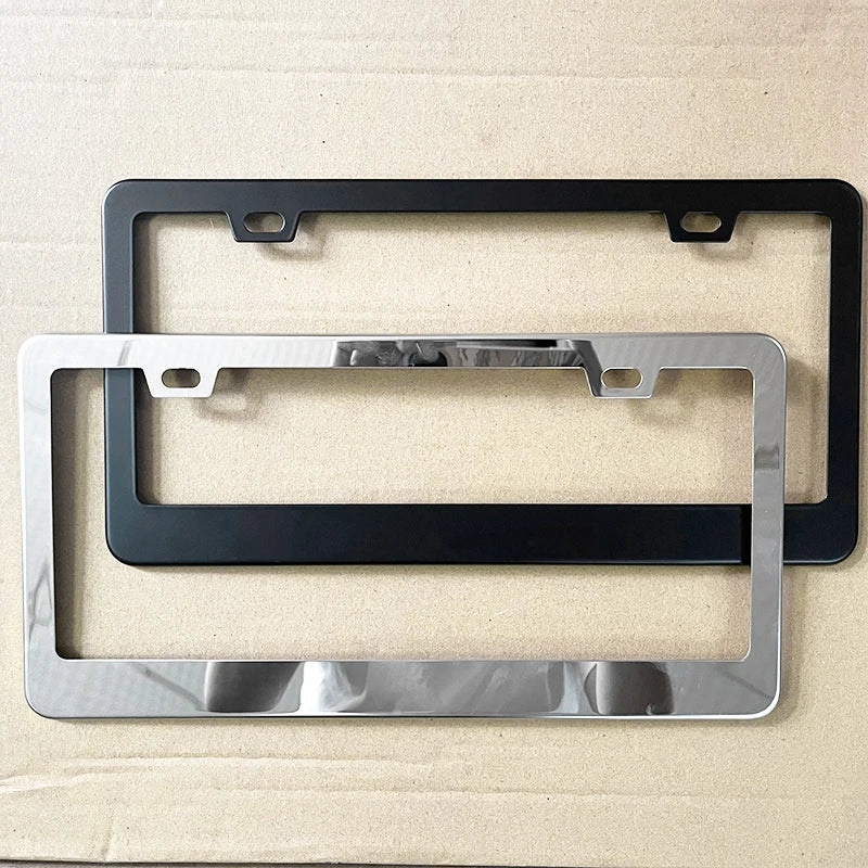 Black and silver license plate frames
