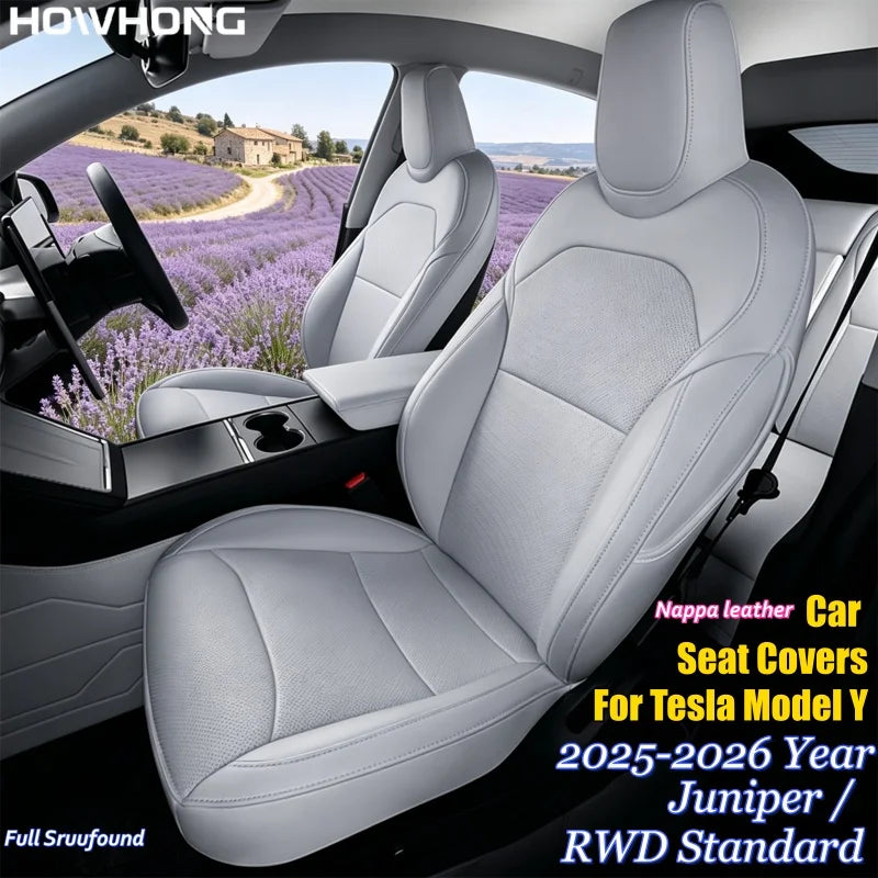 Full-Wrap Seat Covers for Tesla Model Y Juniper and Model 3 Highland 2024-2026, Front or Rear Half Set with Armrest Cover
