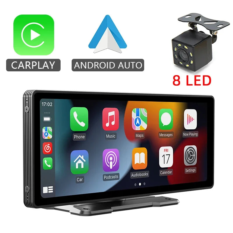 Portable CarPlay screen with 8 LED rear camera