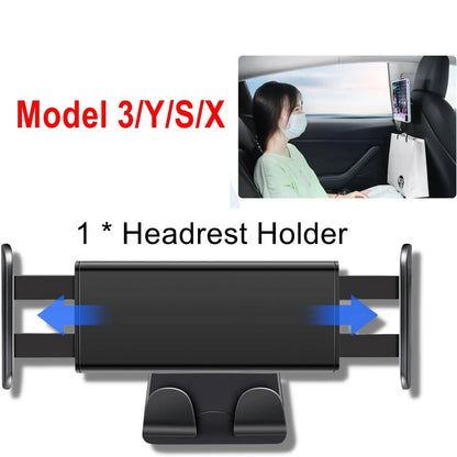 Headrest Phone and Tablet Holder for Tesla Model 3 and Model Y, 360 Degree Rotating Back Seat Mount Up to 8 Inch, 2 Hooks