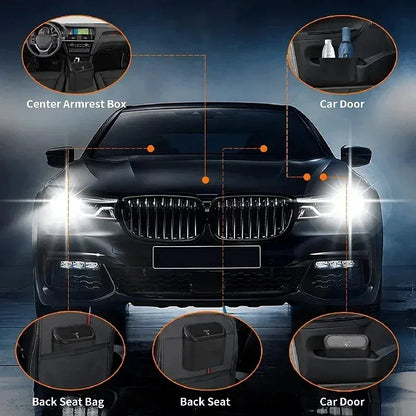 Leak-Proof Mini Car Trash Can with Lid and Garbage Bags, Small Push Lid Bin for Door Pockets and Consoles, Black