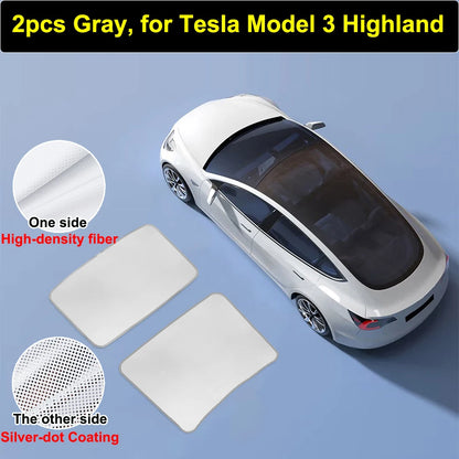 Glass Roof Sunshade for Tesla Model Y Juniper and Model 3 Highland, 2-Piece Ice-Cooling Shade with Clips and Storage Bag, Black or Gray