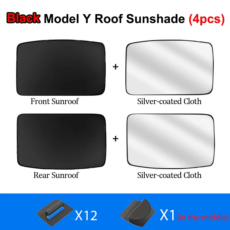 Privacy Sun Shades for Tesla Model Y 2021-2024 and Juniper 2025, Windshield, Rear and Side Window Shades, Single Pieces to 8-Piece Set