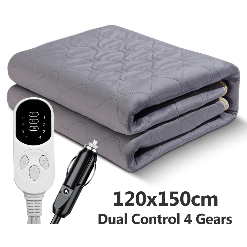 12V Heated Car Blanket, Soft Flannel Electric Travel Blanket for Car Trips and Camping, Adjustable Heat, 3 Sizes, 2 Styles