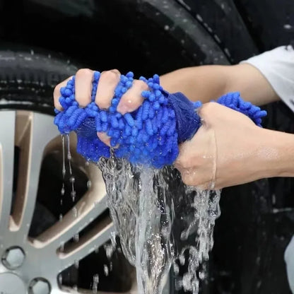 Chenille Microfiber Car Wash Sponge with Hand Strap, Soft Wash Pad for Paint, Wheels and Windows, 1 or 2 Pack, Blue
