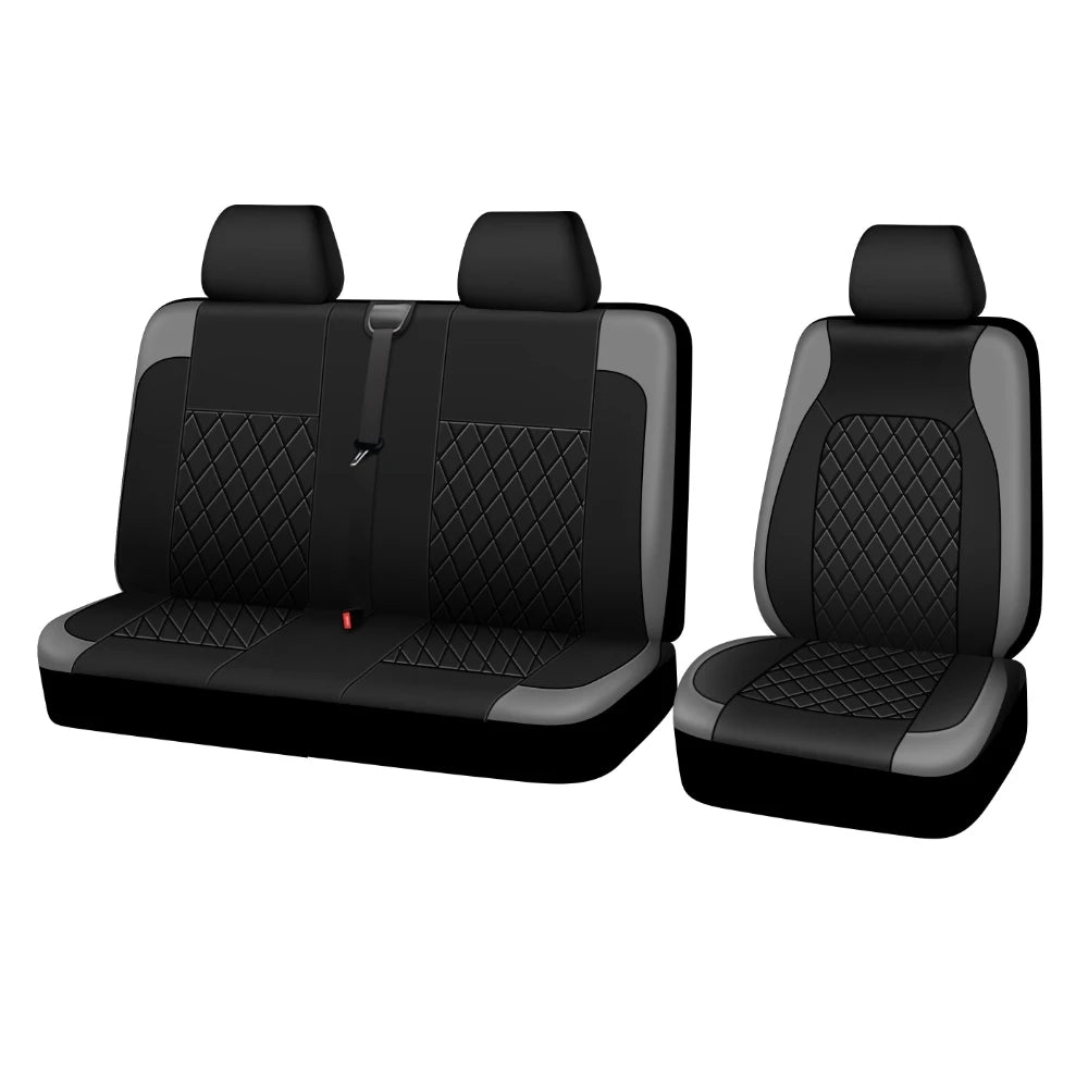 Front Seat Covers for Vans and Trucks, 1+2 Set for Driver Seat and Double Passenger Bench, Quilted Faux Leather, 4 Colors