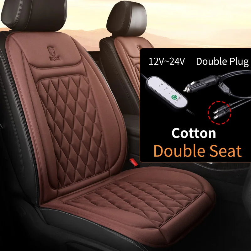 12V-24V Heated Car Seat Cover, 25W Seat Warmer Cushion with 3 Heat Levels and Auto-Off Timer, Flannel or Cloth, 1 or 2 Pack