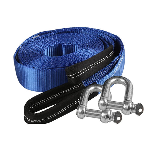 8 Ton Tow Strap with U Shackles, 5 m (16.4 ft) High Strength Polyester Recovery Strap, Reflective Blue or Yellow