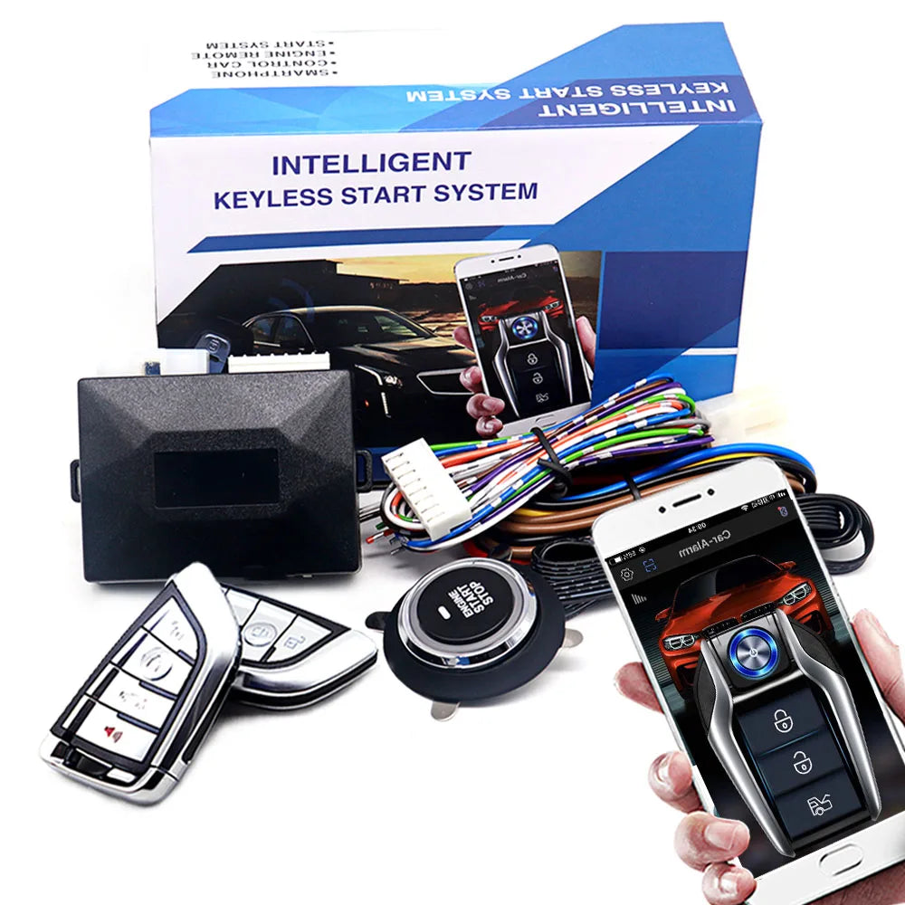 Car Alarm with Remote Start, Keyless Entry and Push Button Start, App Control on Some Models, Professional Installation Required