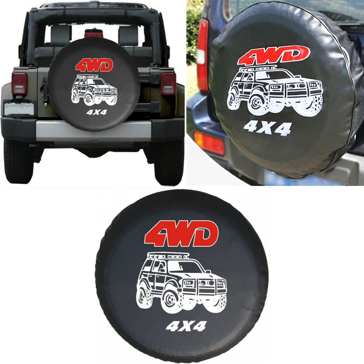 Spare Tire Cover for Jeep Wrangler (JL, JK), 15 in Black PVC Leather for 27.6-29.5 in (70-75 cm) Tires on 15 in Wheels