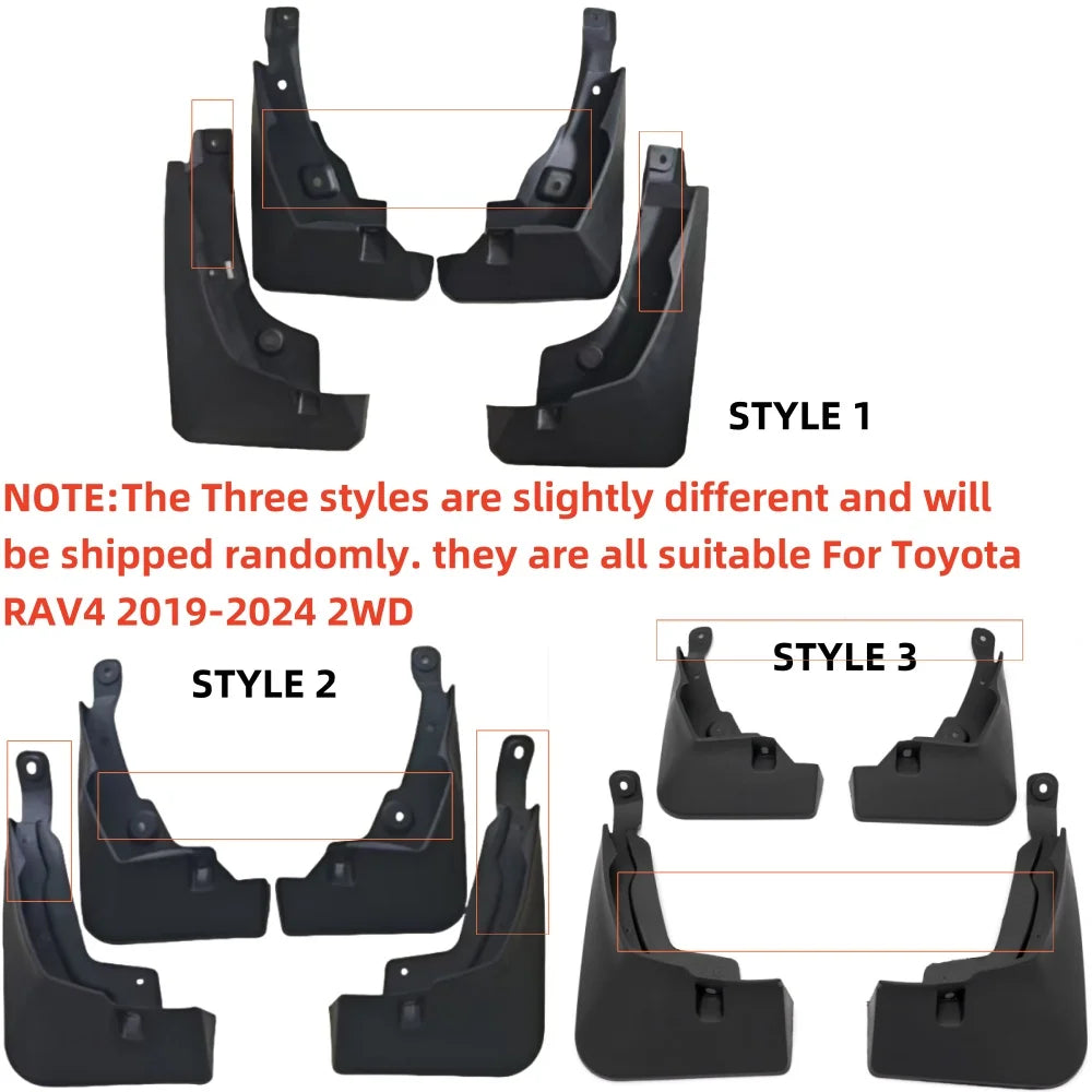 Molded ABS Mud Flaps for Toyota RAV4 2019-2024, Set of 4 Splash Guards with Screws, 2WD or 4WD Version