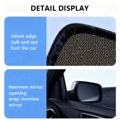 Close-up of the soft velvet edge and the cutout that wraps the rearview mirror