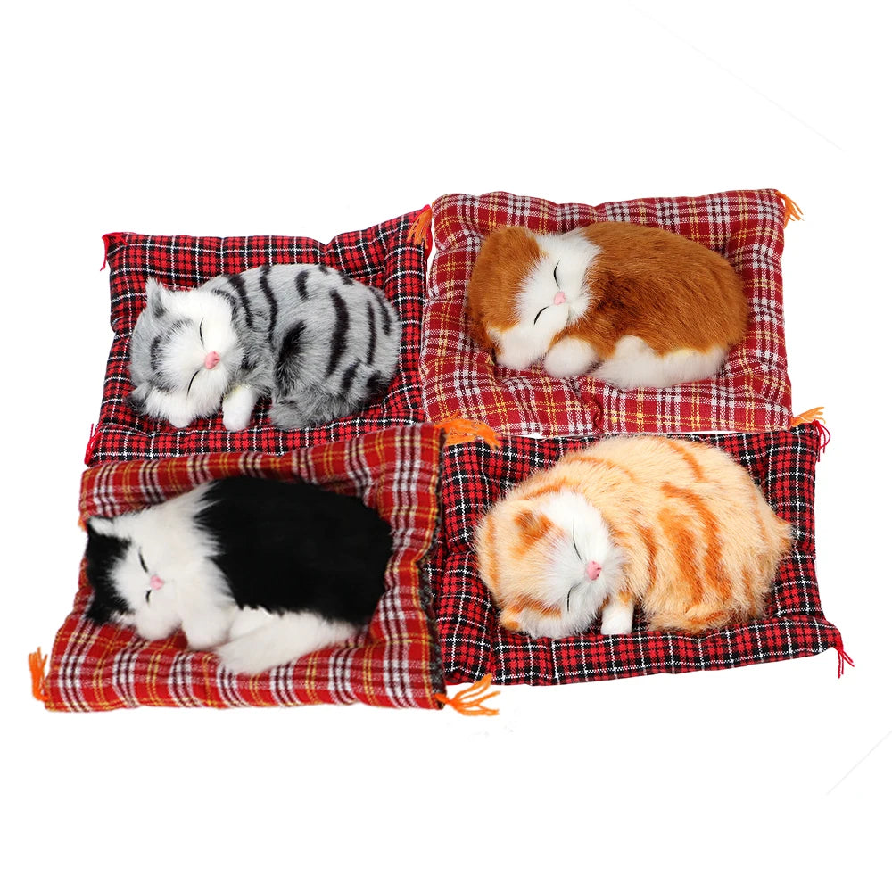 Plush Sleeping Kitten Dashboard Ornament, Lifelike Cat Doll for the Car, Desk or Shelf, 4 Colors
