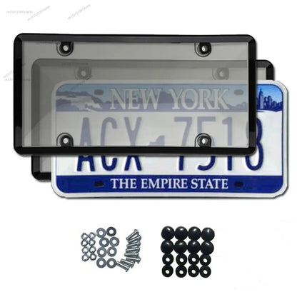 License plate frames and covers with a New York plate