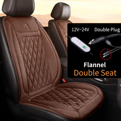 12V-24V Heated Car Seat Cover, 25W Seat Warmer Cushion with 3 Heat Levels and Auto-Off Timer, Flannel or Cloth, 1 or 2 Pack