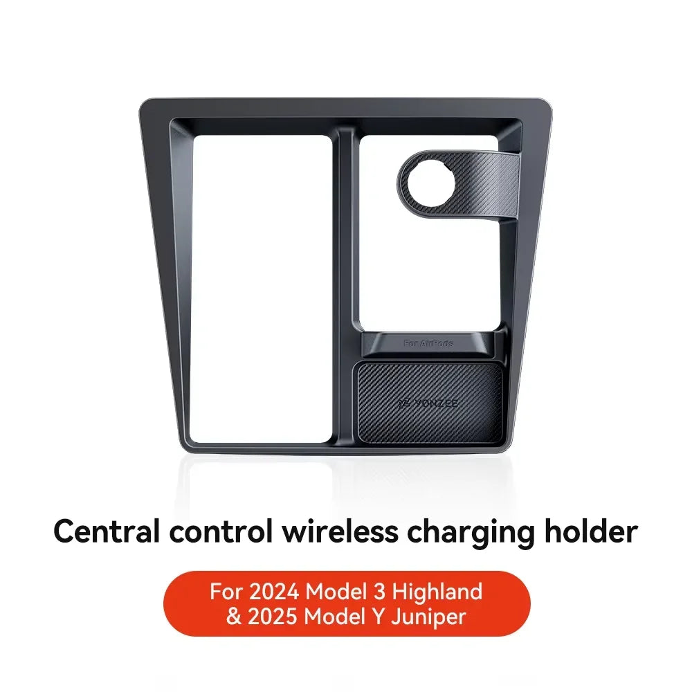 Wireless Charging Pad Frame for Tesla Model 3 Highland and Model Y Juniper, ABS Non-Slip Holder for Phones, Headphones and Watches