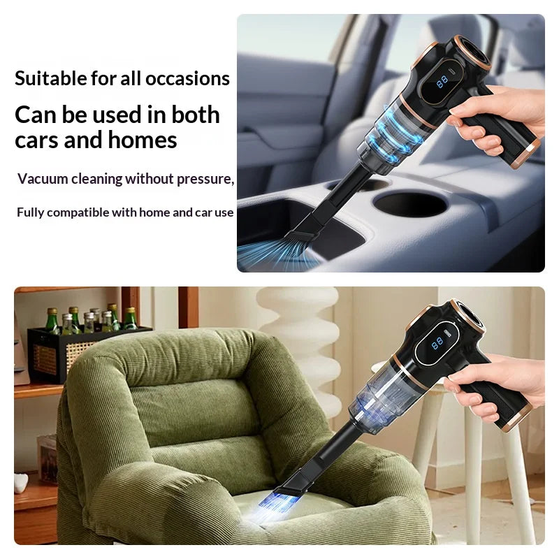 Wireless Handheld Car Vacuum, 3 in 1 Suction, Blowing and Air Extraction, Rechargeable USB-C, for Car Interiors and Home