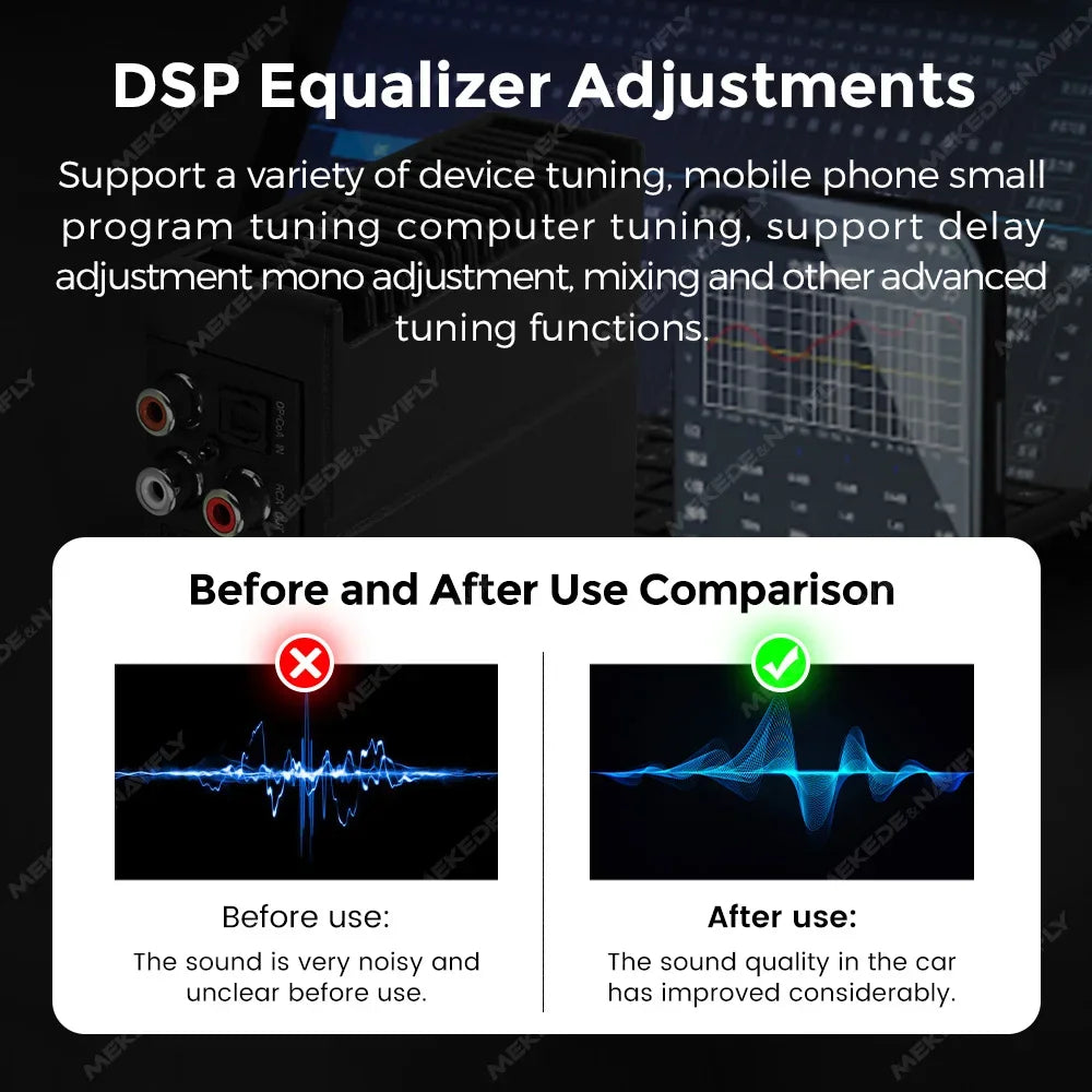 DSP equalizer adjustments, before and after comparison
