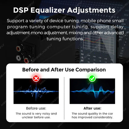 DSP equalizer adjustments, before and after comparison