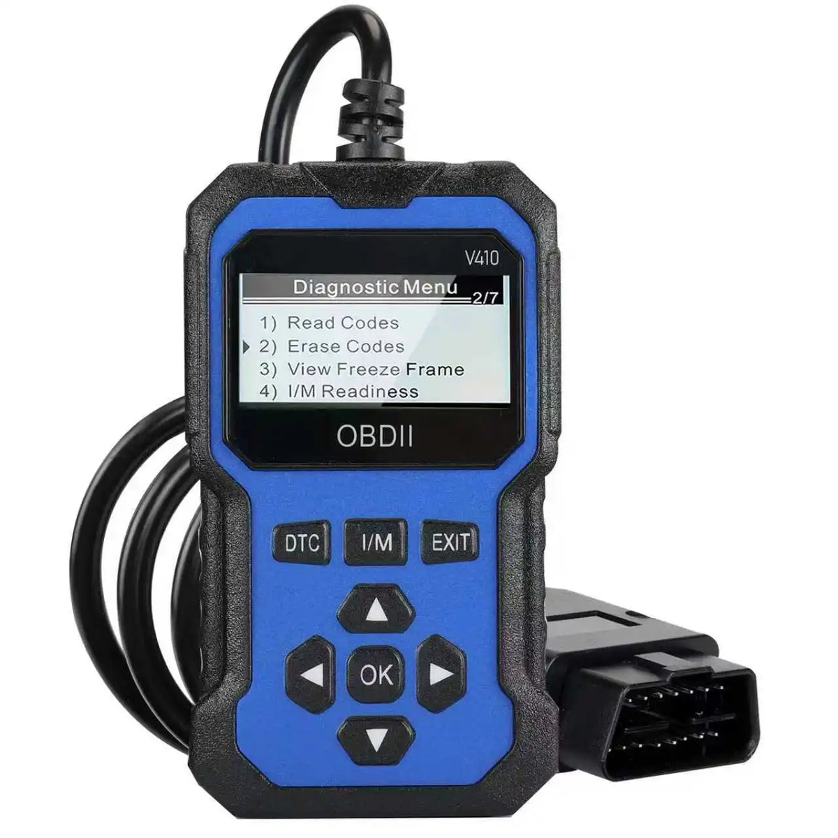 Blue OBD2 scanner with LCD screen