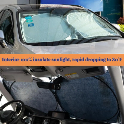 Twist-Fold Car Windshield Sun Shade, Reflective Silver Sunshade with Black Inner Side, 59 x 27.6 in