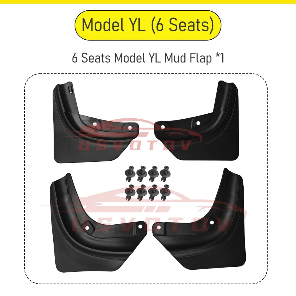 Soft TPE Mud Flaps for Tesla Model Y Juniper 2025+, Model 3 Highland 2024+ and Model Y L 6-Seat, No-Drill Splash Guards