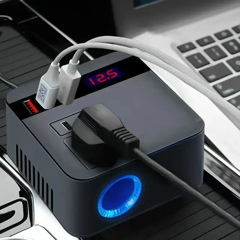 100W Car Power Inverter, 12V DC to 110V AC Outlet with 3 USB Ports and LED Display, Modified Sine Wave, 300W Peak