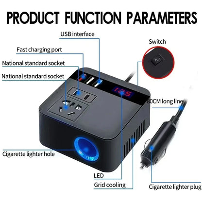 100W Car Power Inverter, 12V DC to 110V AC Outlet with 3 USB Ports and LED Display, Modified Sine Wave, 300W Peak