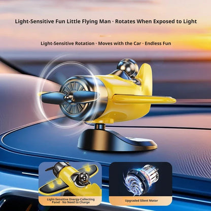 Solar Powered Airplane Dashboard Ornament, Light Activated Spinning Propeller, Vintage Aviator Car Decor, No Batteries Needed
