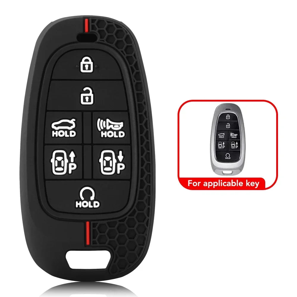 Key Fob Cover for Hyundai 4, 5, 7 and 8-Button Keys, Black Silicone Case for Tucson (NX4), Sonata, Santa Fe and Ioniq 5