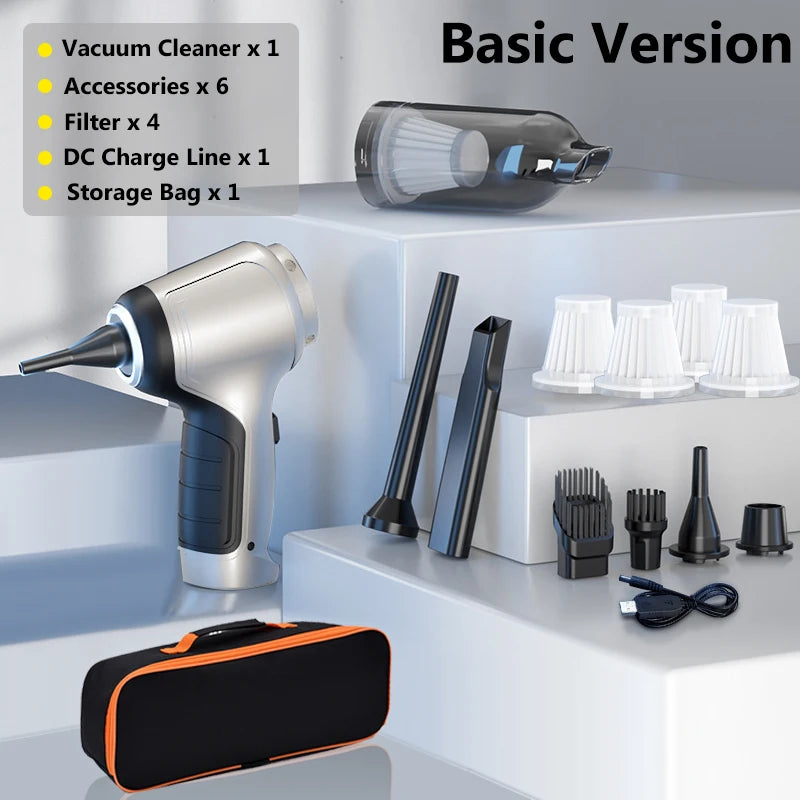 Rechargeable Handheld Car Vacuum, Up to 15000 Pa Suction, Basic or Pro Brushless Version, Blower Mode, Optional Extra HEPA Filters