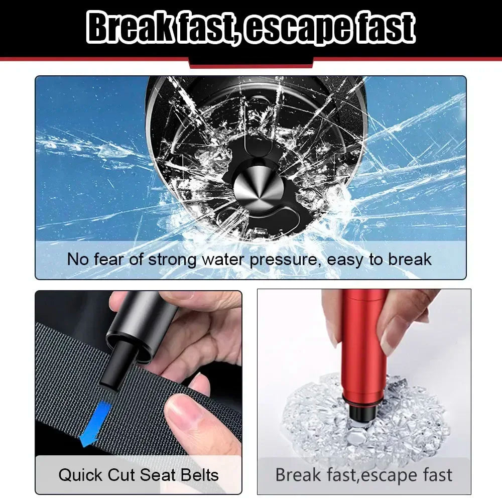 2 in 1 Car Safety Hammer with Seat Belt Cutter, Tungsten Steel Window Breaker and Emergency Escape Tool, 2 Styles, Red or Black