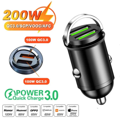 Mini Aluminum Car Charger, USB-C and USB Fast Charging up to 30W, Charges 2 Devices, Fits 12V and 24V Sockets