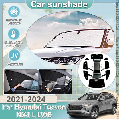 Full Coverage Sunshade Set for Hyundai Tucson 2022-2024 (NX4), Reflective Aluminum Foil for Windshield, Windows and Sunroof