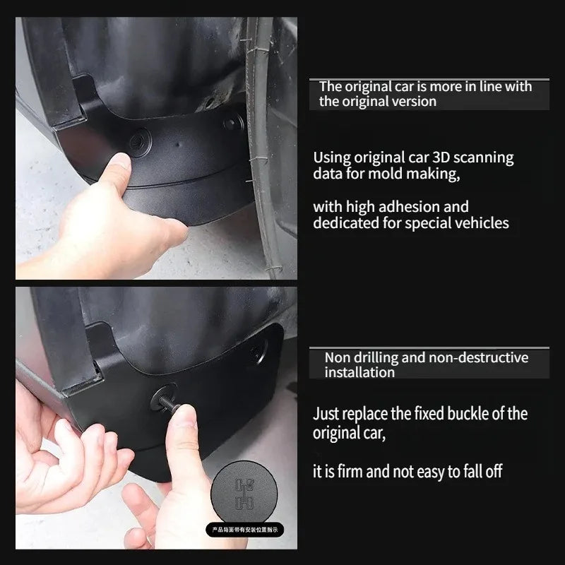 Hidden-Style TPE Mud Flaps for Tesla Model 3, Model 3 Highland, Model Y and Model Y Juniper 2025, 6-Piece or 4-Piece Set
