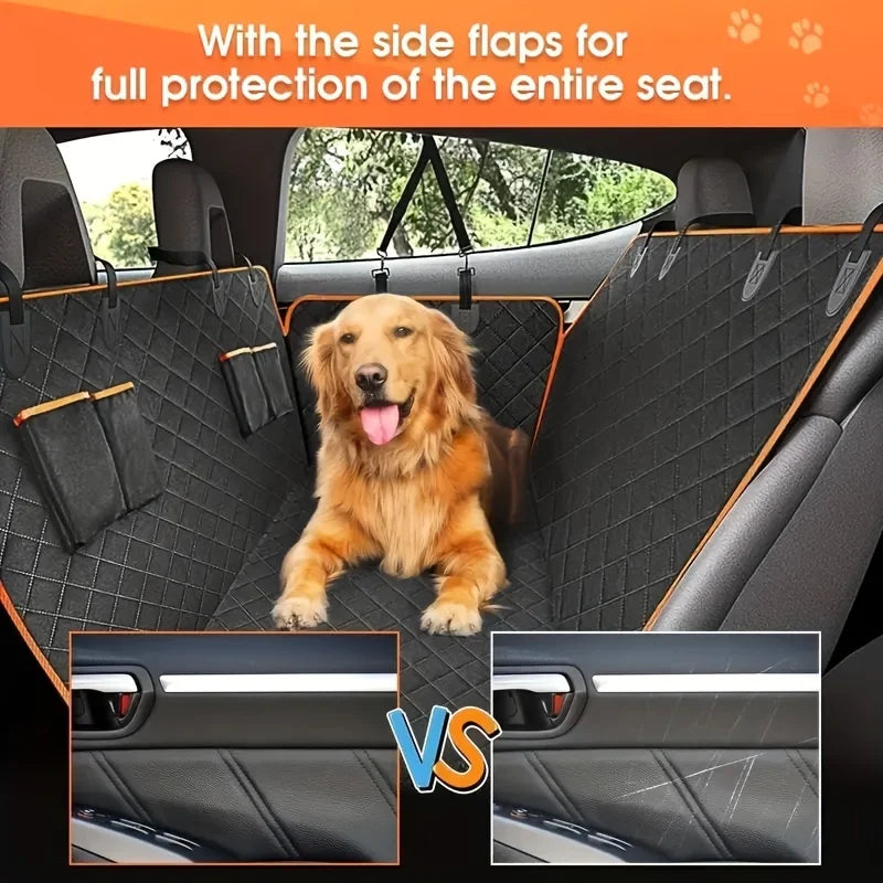 Waterproof Dog Hammock Back Seat Cover with Side Flaps, Scratch Resistant Quilted Pet Seat Protector for Cars and SUVs