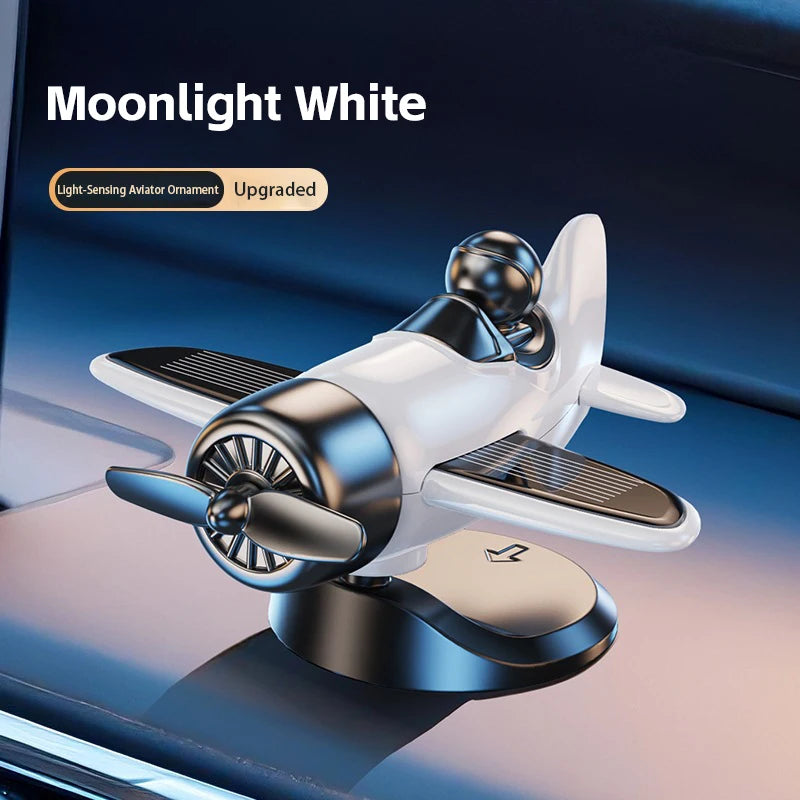 Solar Powered Airplane Dashboard Ornament, Light Activated Spinning Propeller, Vintage Aviator Car Decor, No Batteries Needed