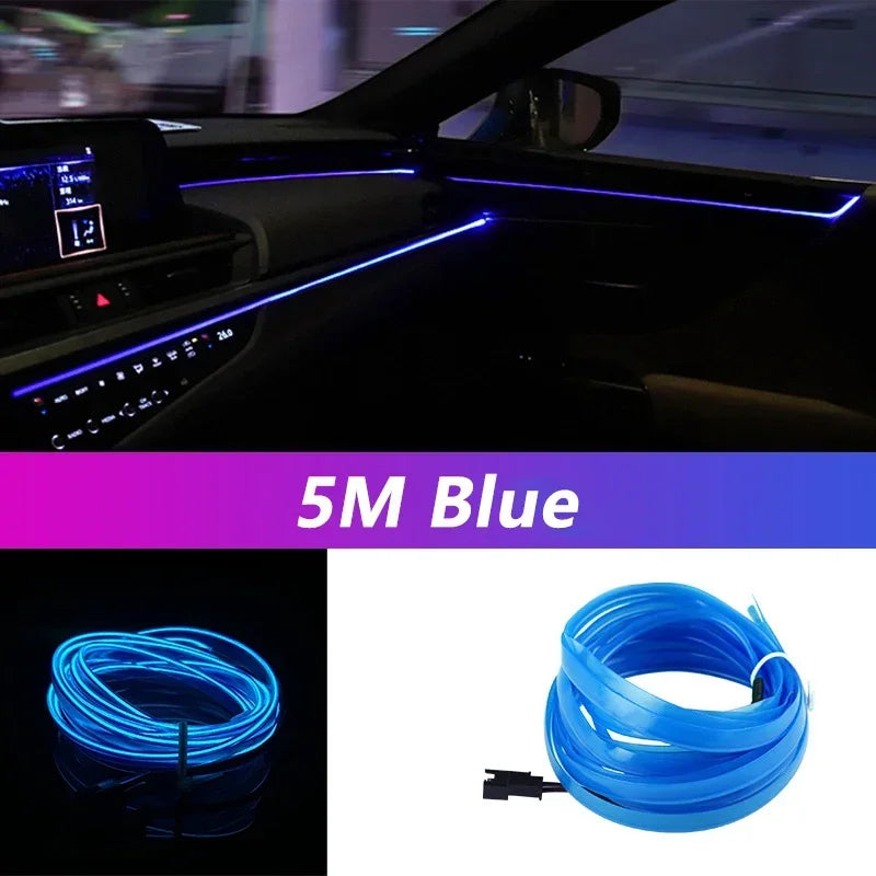 5 m (16.5 ft) EL Wire Car Interior Ambient Light, Flexible Neon Trim Strip with USB or 12V Socket Driver, 10 Colors