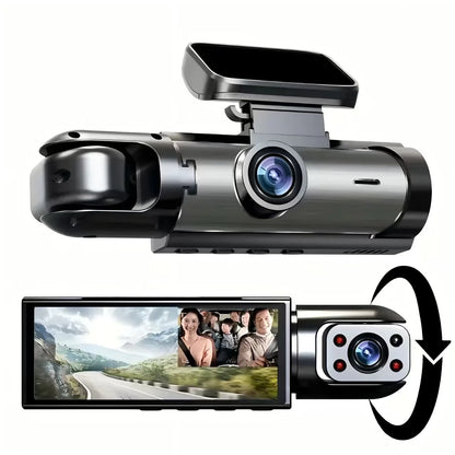 Dash cam screen and adjustable cabin camera