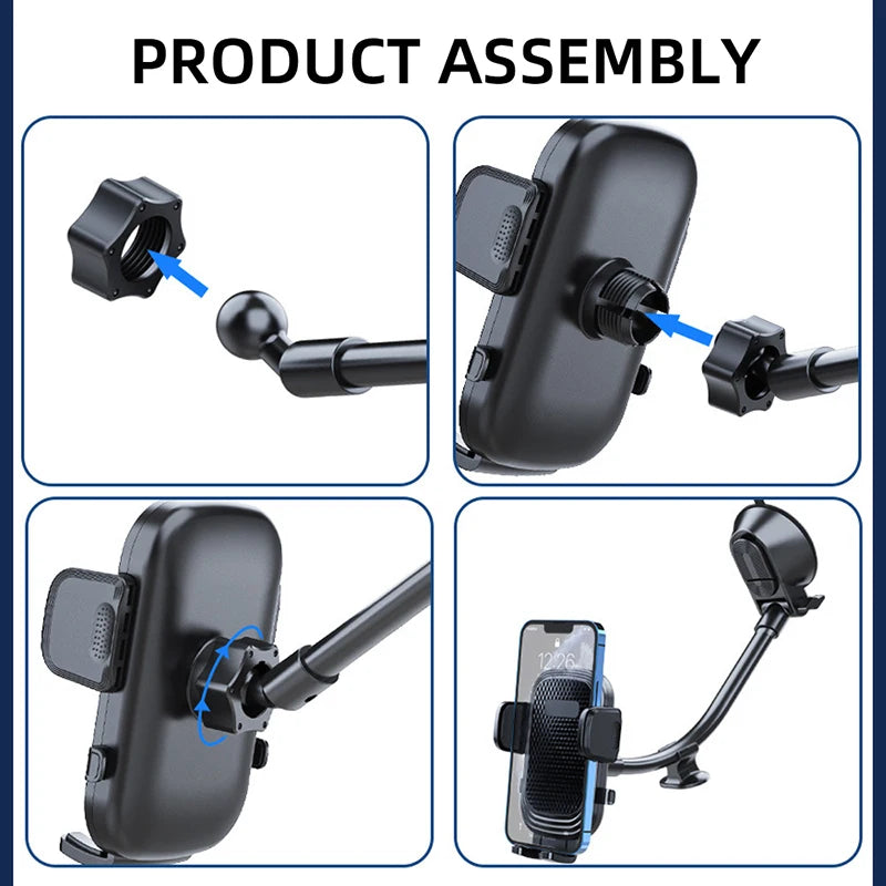 Phone mount assembly: attach the cradle to the arm and base