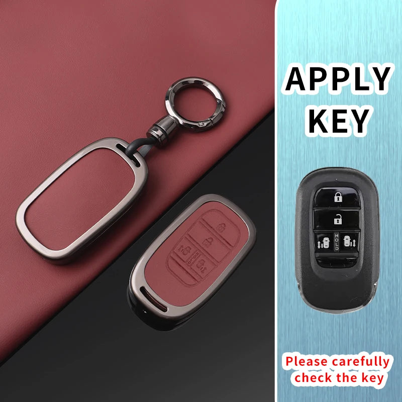 Key Fob Cover for Honda Smart Keys, Red Leather Case for Civic, Stepwagon, Vezel and Odyssey, 2 or 3-Piece Set